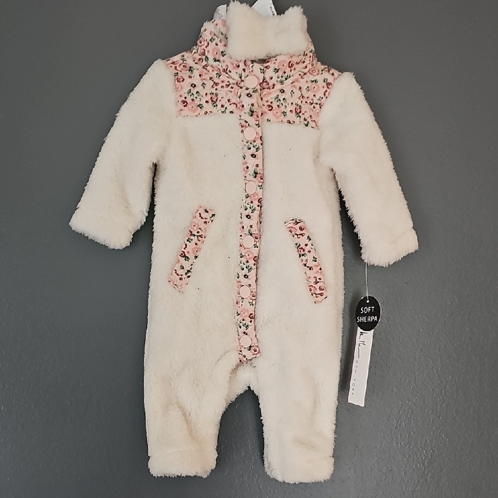 Nicole Miller White and Pink Footless One Piece Snow Suit